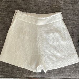 White High-waisted Tailored Tweed Shorts